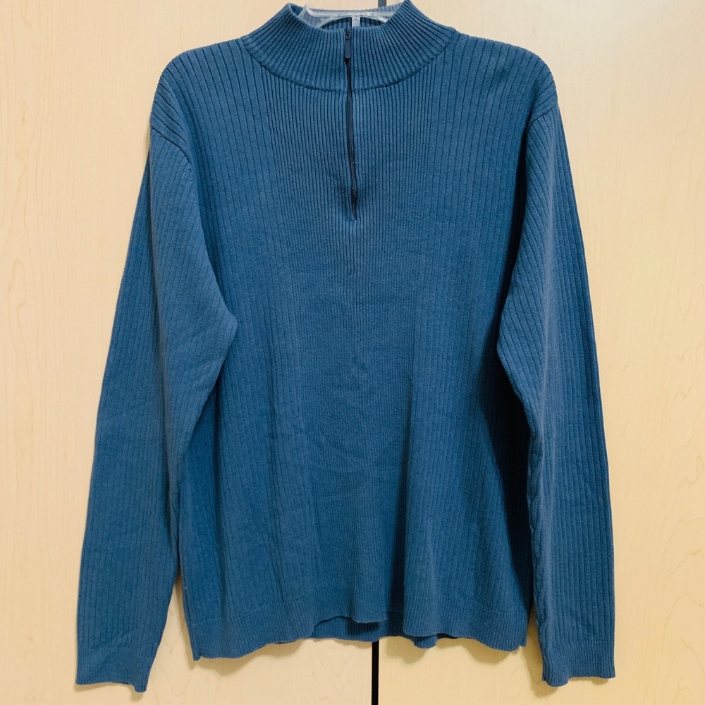 Brandini Mens Long Sleeve 1/4 Zip Mock Neck Pullover Ribbed Knit Sweater Blue XL